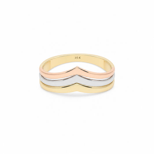 10K Yellow Gold Fashion Women's Ring with 3 Tone / Size: 8 / Weight: 1.8 GR / DQWR3T0FS