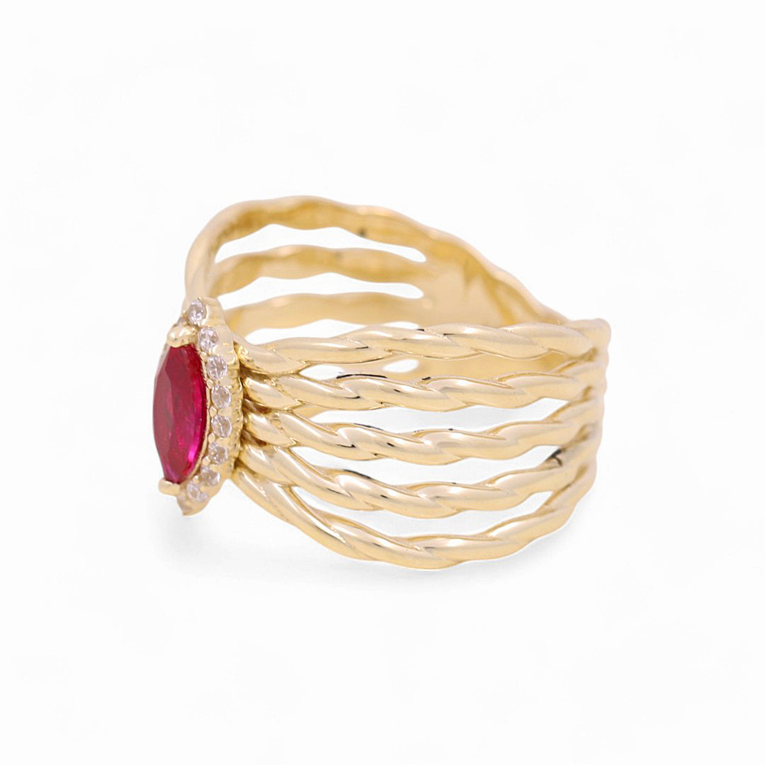10K Yellow Gold Women's Fashion Ring with Red Cz / Size: 7 / Weight: 4.1 GR
