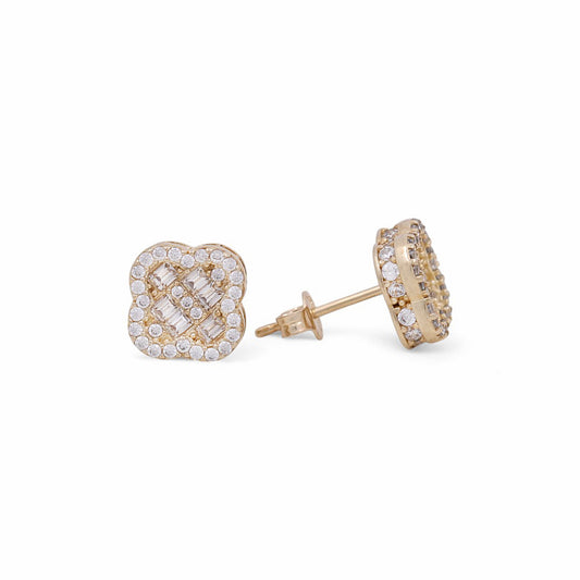 10K Yellow Gold Clover Stud Earrings with White Stone / CZ / Weight: 2.4 GR / DPES0CLV