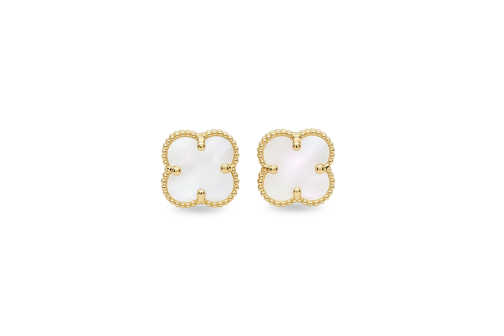 10K Yellow Gold White Clover Earrings / Size: 9mm / Weight: 1.3 GR / P04VC-4