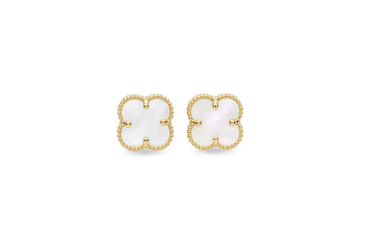 10K Yellow Gold White Clover Earrings / Size: 9mm / Weight: 1.3 GR / P04VC-4