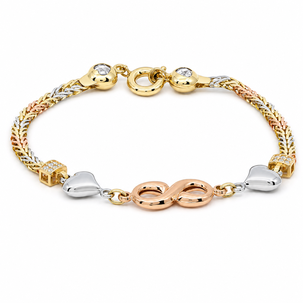 14K Yellow, White and Rose Gold Women's Bracelet with Infinity and Cz / Size: 7.5" / Weight: 6.1 GR / DOWB3T4IFHR