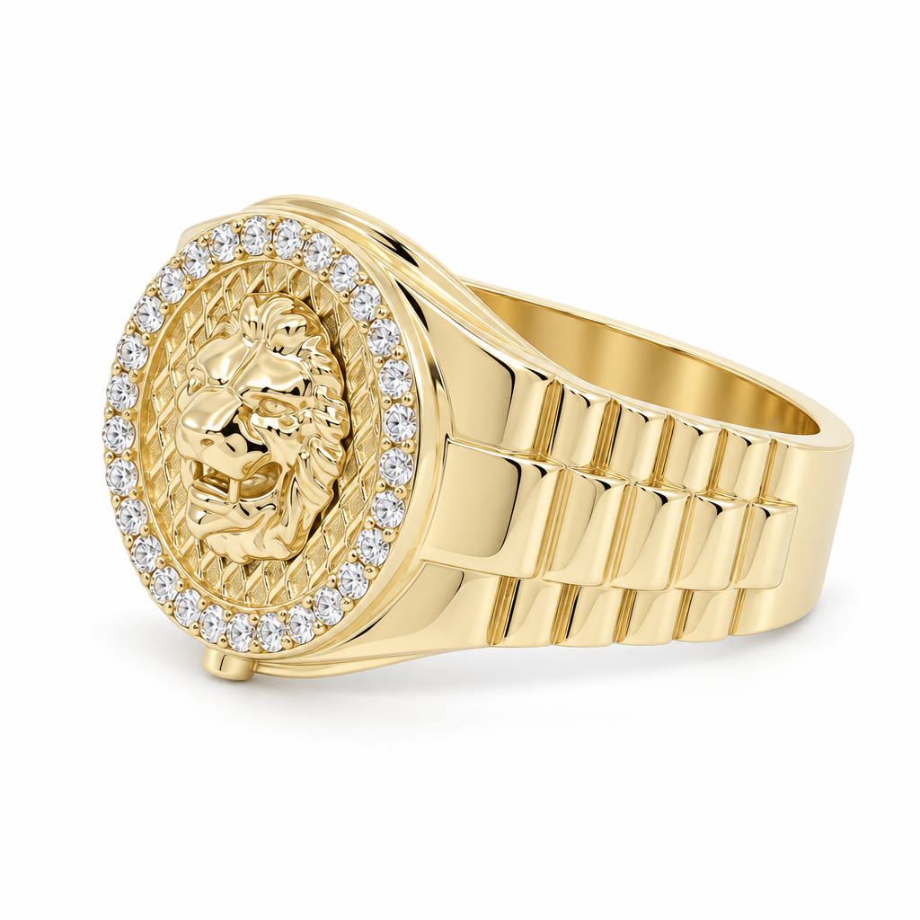 14K Yellow Gold RD Lion Men’s Ring with Cz / Size 11.5 / Weight: 5.3 GR / DQMR4LN-1