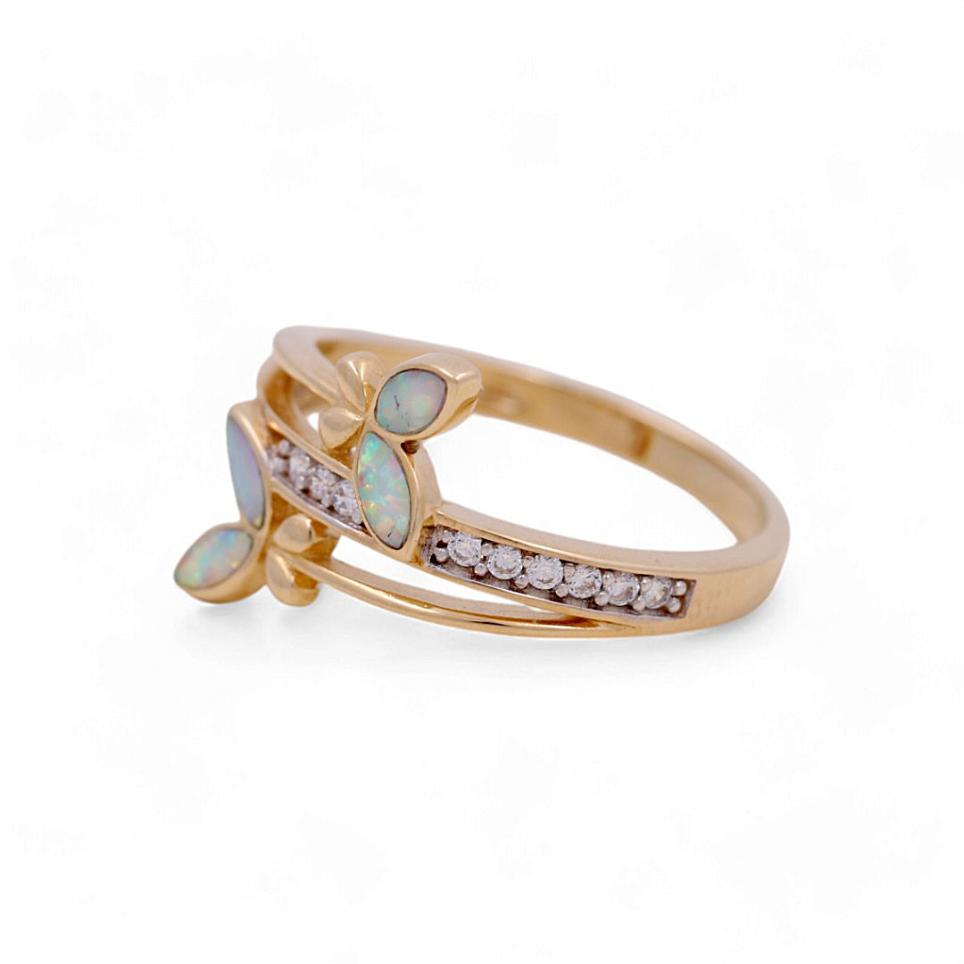 14K Yellow Gold Woman’s Butterfly Ring / Stone: CZ and Opal / Size: 6.5 / Weight: 2.6 GR / IEEWR4BF-3