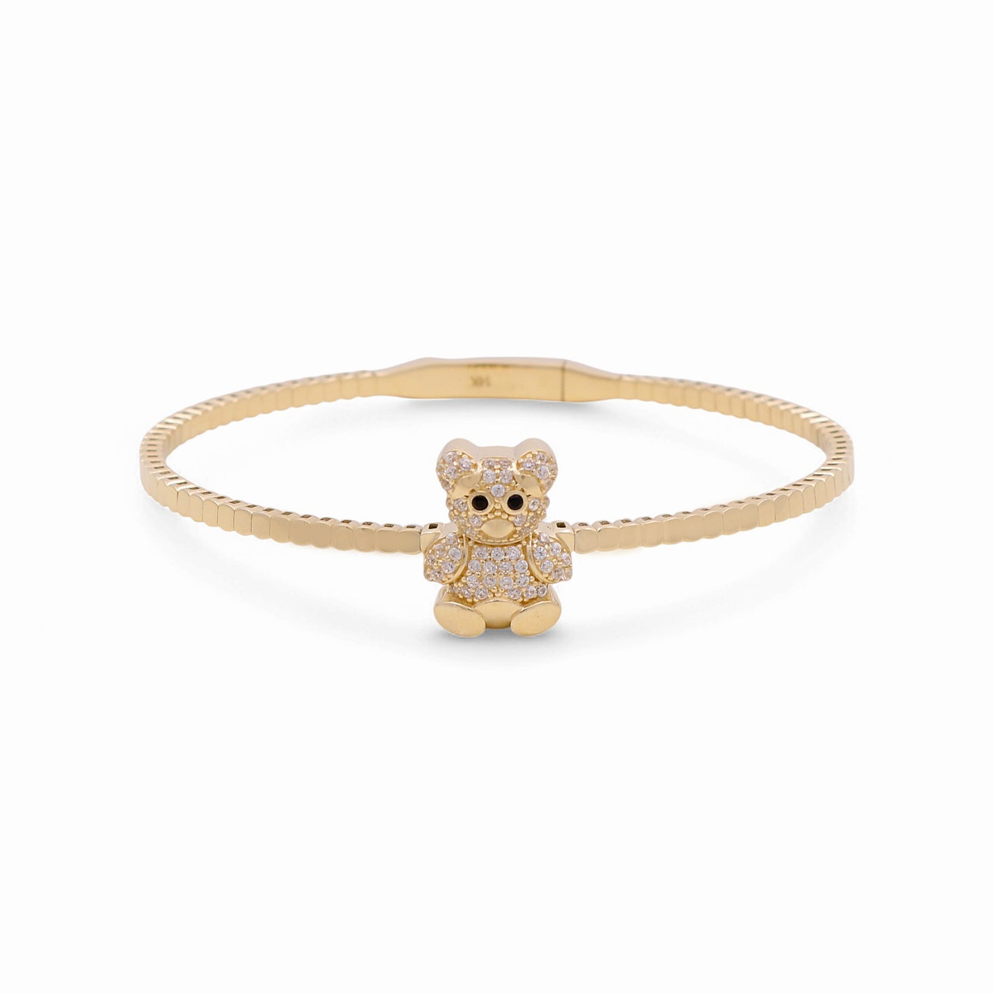 14K Yellow Gold Semisolid Bear Women’s Bangle Bracelet with Cz / Weight: 9.2 GR
