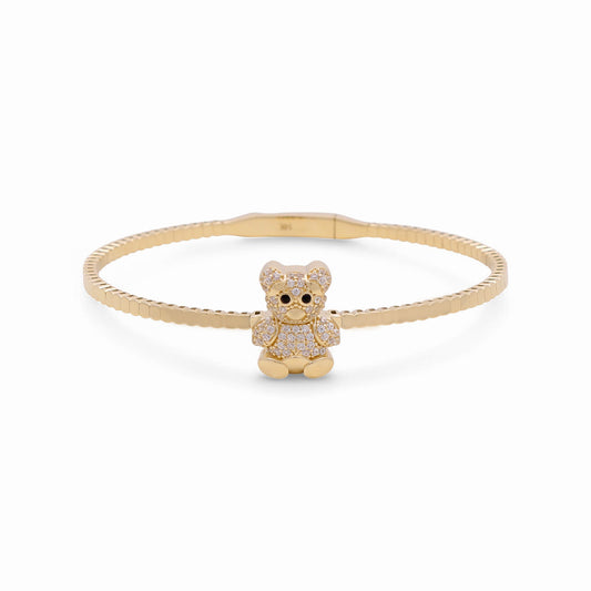 14K Yellow Gold Semisolid Bear Women’s Bangle Bracelet with Cz / Weight: 9.2 GR / CPBB4BR