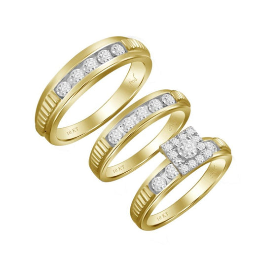 10K Yellow Gold Diamond Trio Set Ring / Stone: 0.25CT / Size: 7 & 10 / 88317Y
