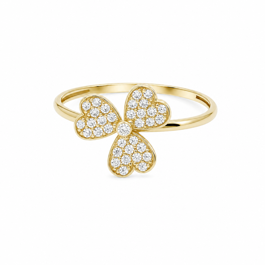 10K Yellow Gold Flowers Women's Ring with Cz / Size: 8 / Weight: 1.3 GR / DQWR0FL-7