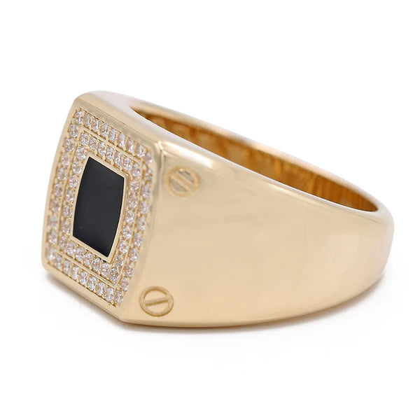 COMR4SQBECZ 14k C Cz Size 10.5sz Weight 8.9gr Cuadrado Mens Ring with black enamel and Cz