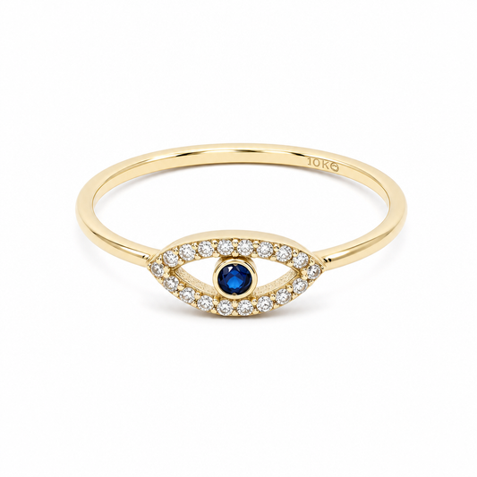 10K Yellow Gold Women's Eye Ring with Blue Cz / Size: 9 / Weight: 1.4 GR / DQWR0EYE