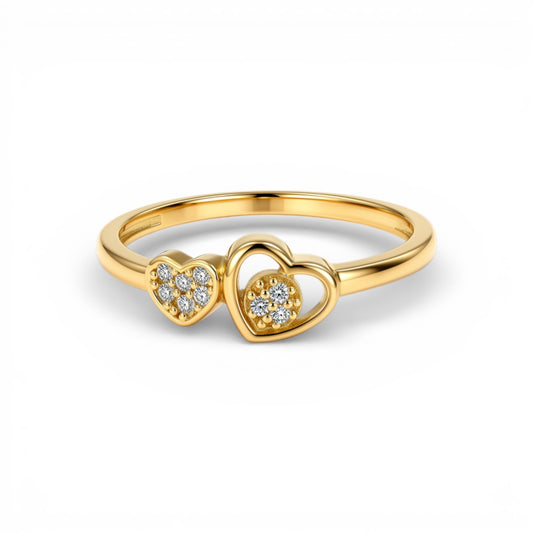 14K Yellow Gold Two Hearts Women's Ring with Cz / Size: 7 / Weight: 1.5 GR