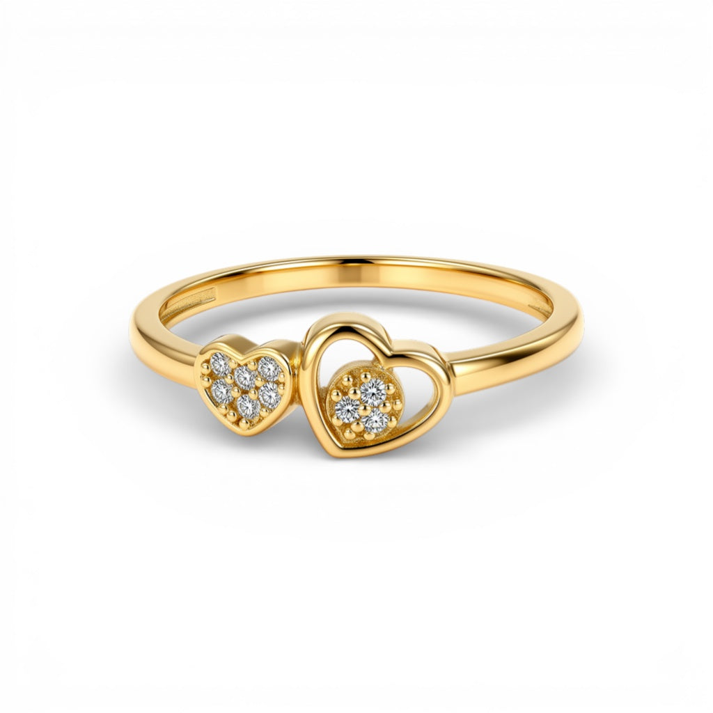 14K Yellow Gold Two Hearts Women's Ring with Cz / Size: 8 / Weight: 1.5 GR / DQWR4HR-16