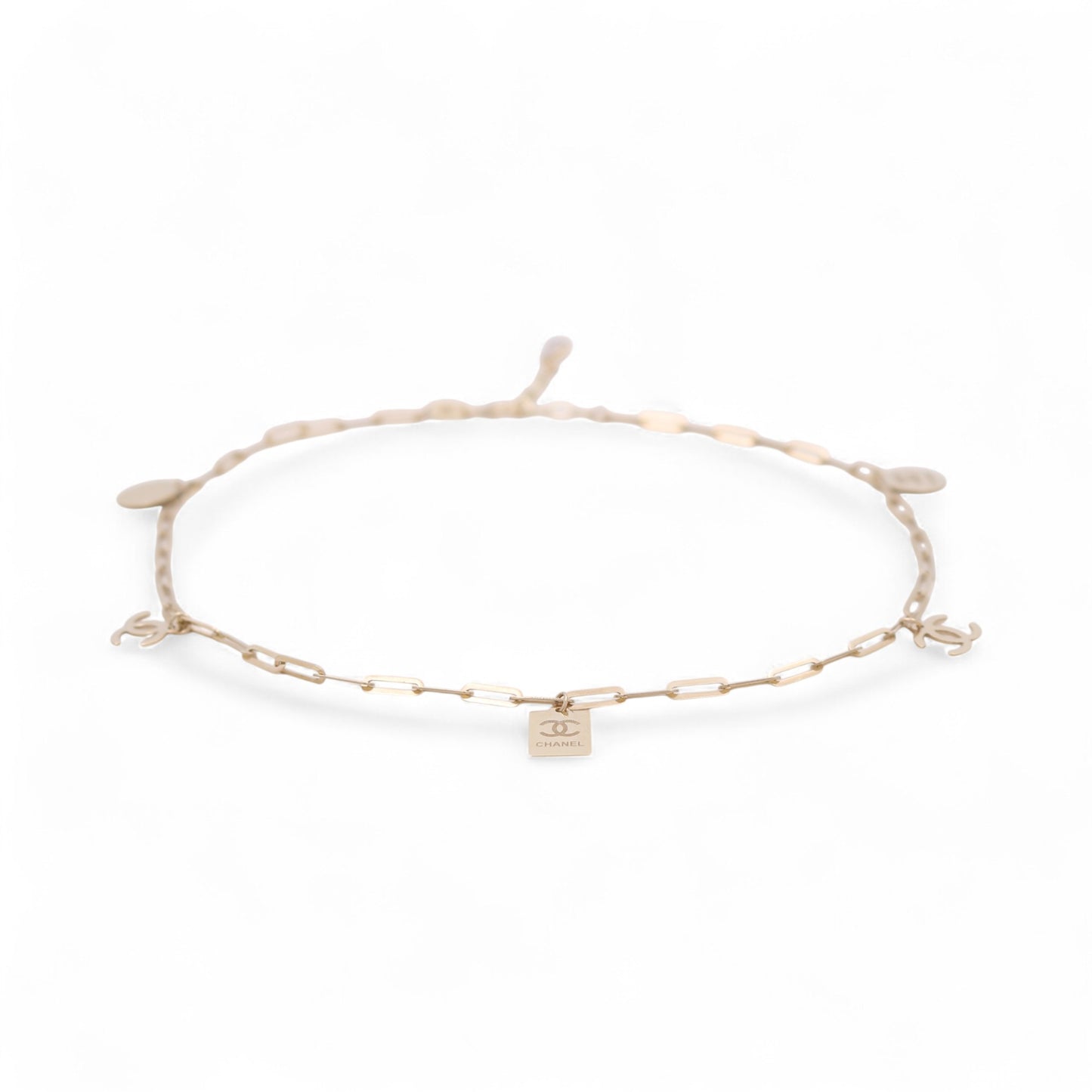 10K Yellow Gold Paper Clip Women's Anklet Bracelet with CC / Size: 10" / Weight: 2.5 GR / CQAB0CC