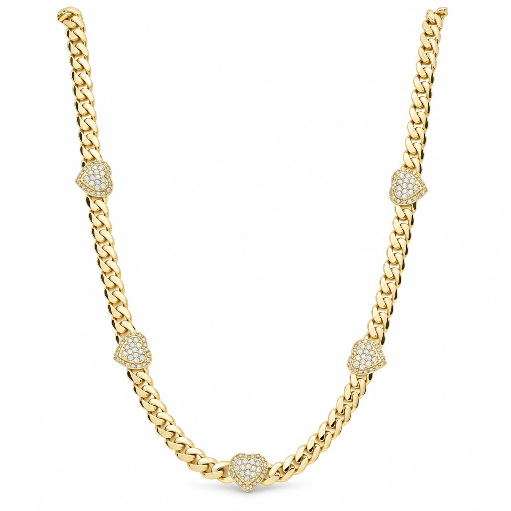 10K Yellow Gold Monaco Women's Necklace with Five Hearts / CZ / Size: 18.5"  5MM / Weight: 14.1 GR / DONK0MONHR-2