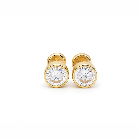 Aretes pequeños de oro amarillo 14K con zirconia / 6-CH-R-6