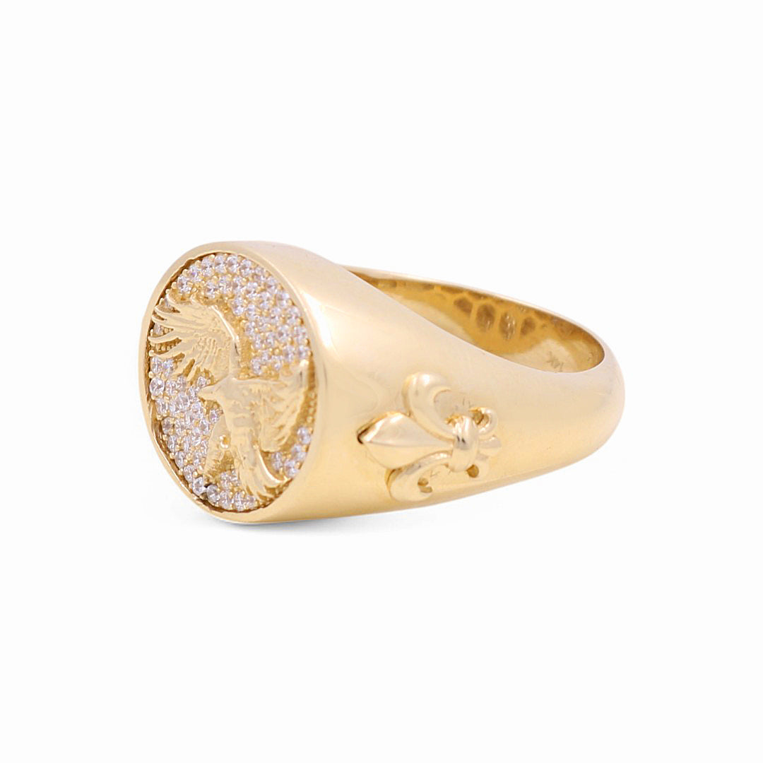 14K Yellow Gold Men’s Eagle Ring with White Cz / Size 11 / Weight: 13.4 GR / CLBMR4EG