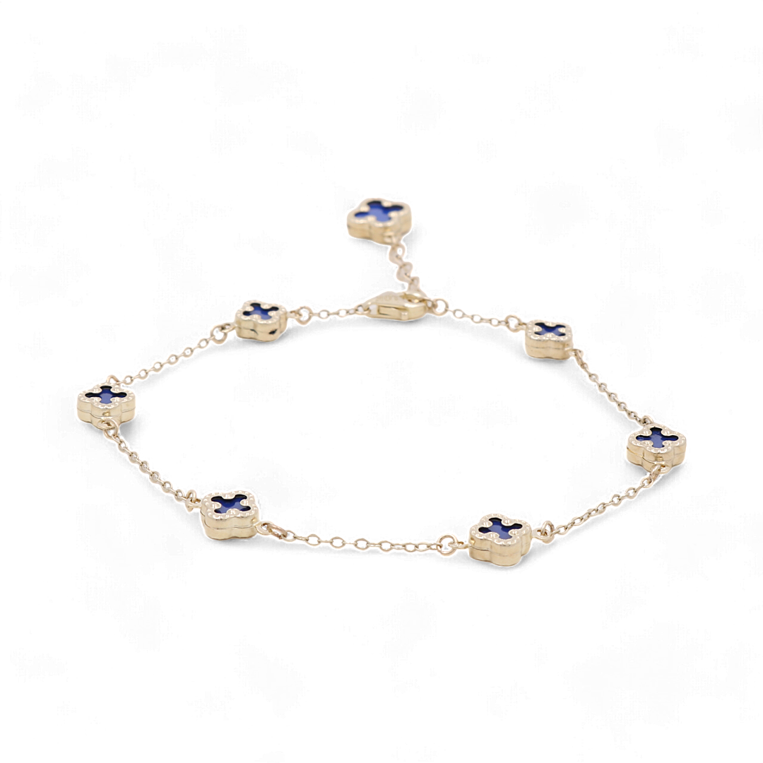 14K Yellow Gold Blue Small Clover Bracelet / Size: 7.5” / Weight: 3.4 GR / BOWB0CLV-1