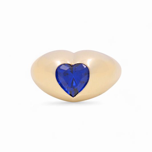 10K Yellow Gold Women's Heart Ring with Blue Cz / Size: 7 / Weight: 3.1 GR / Y24-1100