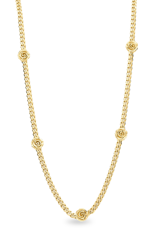 10K Yellow Gold Monaco Women's Necklace with Flowers / Cz / Size: 18.5" 4mm / Weight: 12.3 GR / DQNK0MONFL