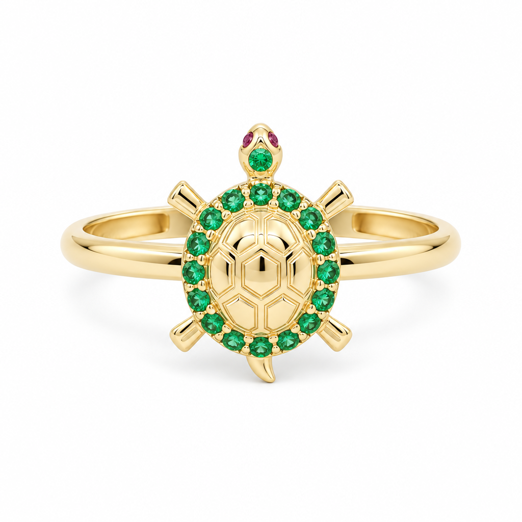 14K Yellow Gold Turtle Women's Ring with Cz / Size: 7 / Weight: 1.3 GR / DQWR4TG