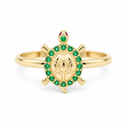 14K Yellow Gold Turtle Women's Ring with Cz / Size: 7 / Weight: 1.3 GR / DQWR4TG