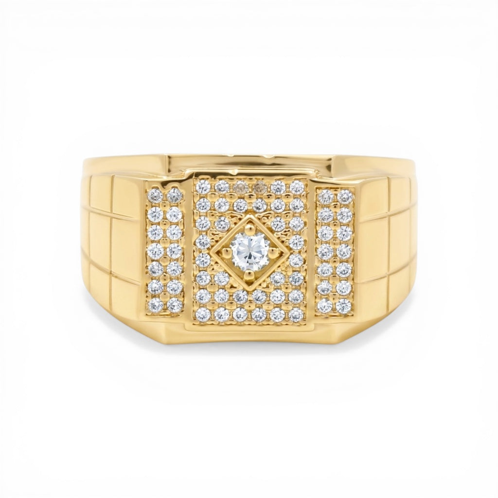 10K Yellow Gold Fashion Men's Ring with Cz / Size :11 / Weight: 12.1 GR
