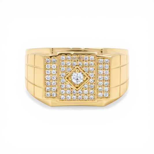 10K Yellow Gold Fashion Men's Ring with Cz / Size :11 / Weight: 12.1 GR