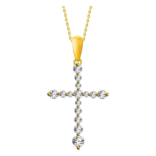 14K Yellow Gold Diamond Necklace with Cross Pendant / Stone: 0.25CT / Size: 18" / 241917Y