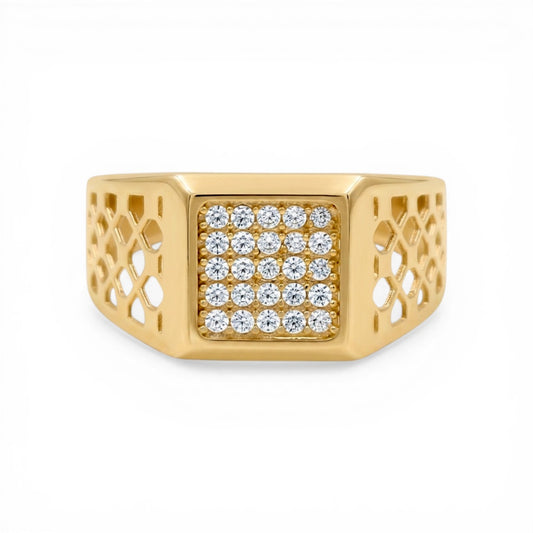10K Yellow Gold Fashion Men's Ring with Cz / Size :10 / Weight: 2.6 GR