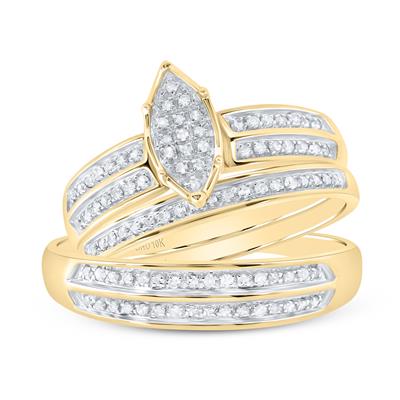10K Yellow Gold Diamond Wedding Trio Set / Size: sz7 sz10 /  Weight:  / 42001