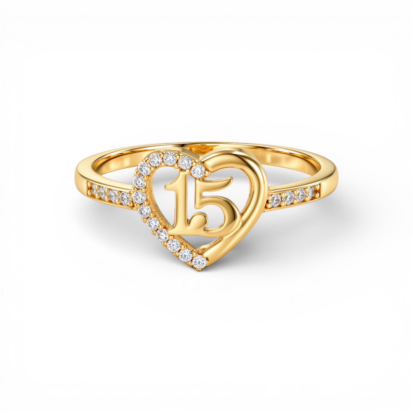10K Yellow Gold Quinceañera Women's Ring with Heart and Cz / Size: 8 / Weight: 1.4 GR / DQWR0HR-20