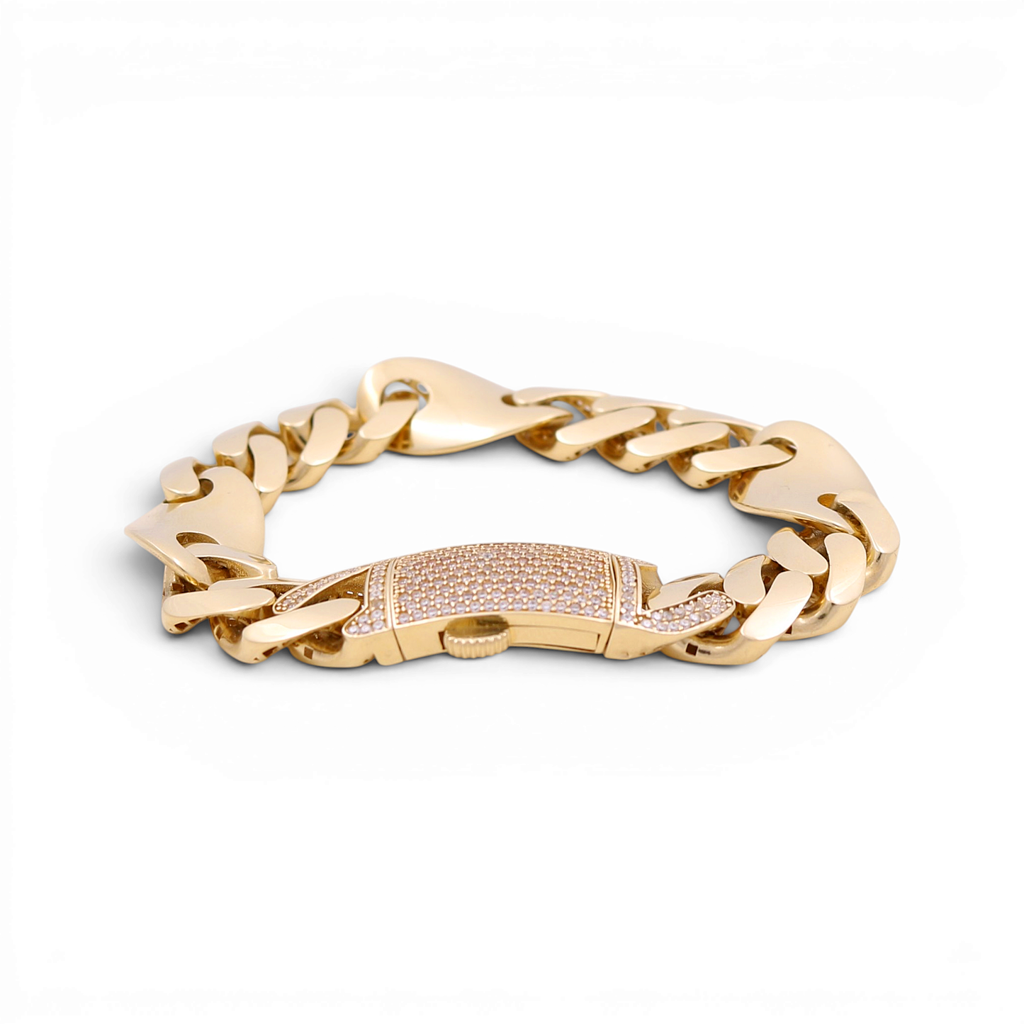 14K Yellow Gold Figaro Men's Bracelet with Cz / Size: 12mm 7.5" / Weight: 21.8 GR / CSMB4FG