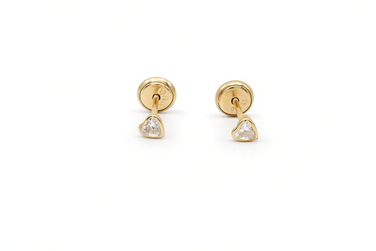 14K Yellow Gold Fashion Heart Stud Earrings with Cz Stone / Size: Small / 6-523501PS3