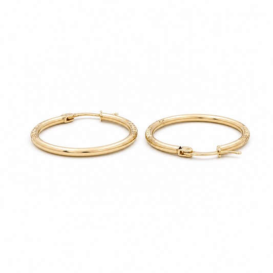 14k Yellow Gold Earring Hoops with Diamond Cut/ Size 1.8mm x 24mm / Weight 1.9 GR / CCEH4DC1.8x24