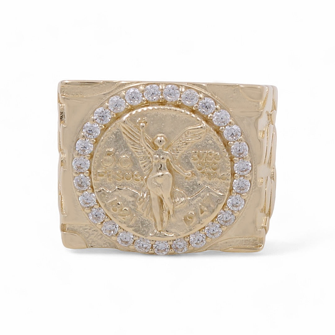 Anillo de oro amarillo de 14 quilates con diseño de la libertad para hombre, circonita cúbica, talla 10, peso: 12,2 gr, COMR4CNT