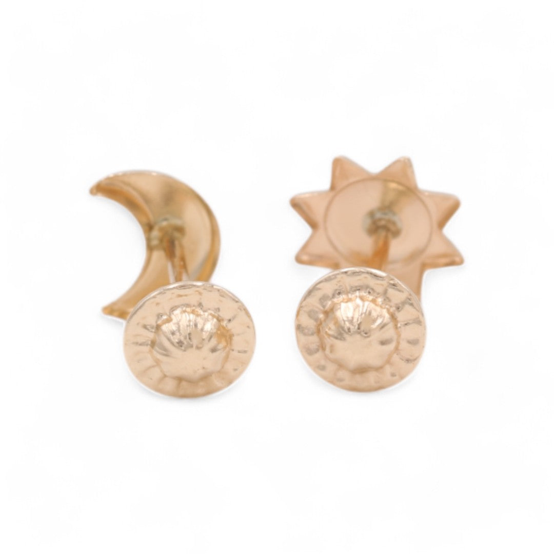 14k Yellow Gold Moon and Sun Stud Earrings/ 6-688001PF