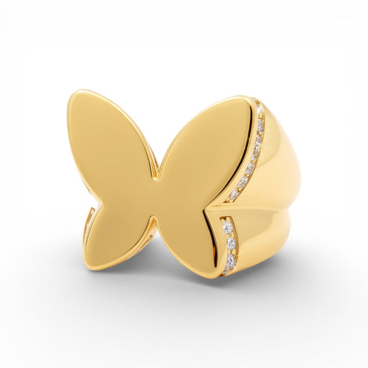 14K Yellow Gold Women's Butterfly Ring With Cz / Size: 8 / Stone: Cz / Weight: 4.8 GR