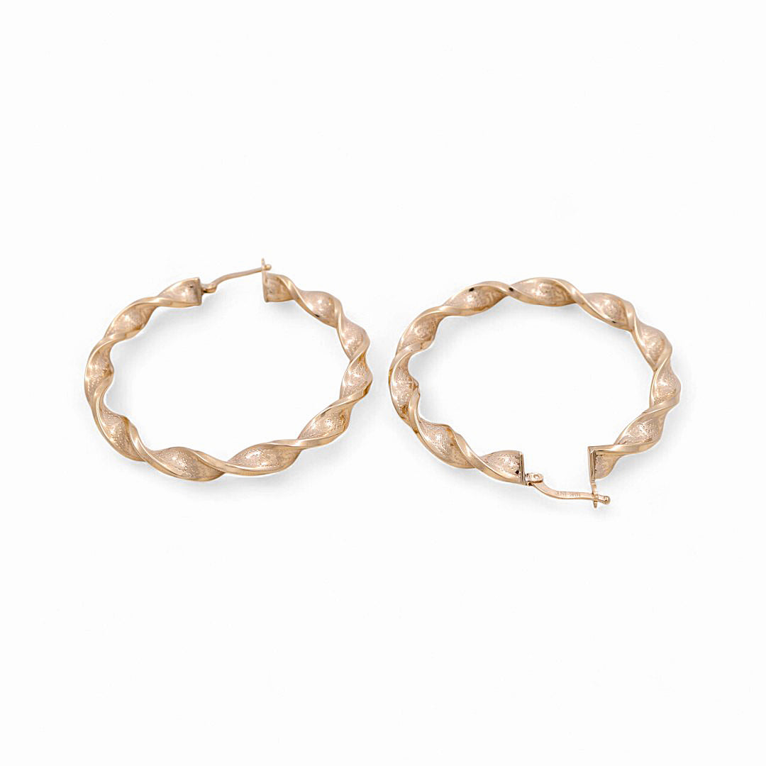 10K Yellow Gold Twist with Greek Hoops Earrings / Size: 5mm X 41mm / Weight: 5.7 GR / KOEH0TRGR5x41