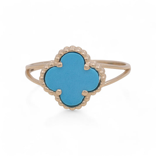Anillo de oro amarillo de 14 quilates con trébol azul claro para mujer / Tamaño: 7,5 / Peso: 2,1 GR / BOWR4CLV-12
