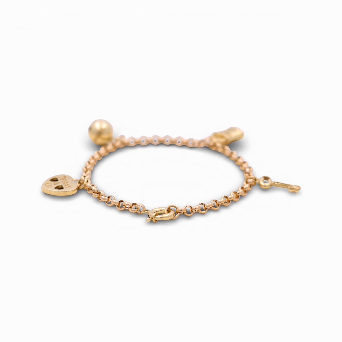 10k Yellow Gold Rolo Women's Bracelet with Hanging Charms / Size: 7.5" / Weight: 6.1 GR / DQWB0RL