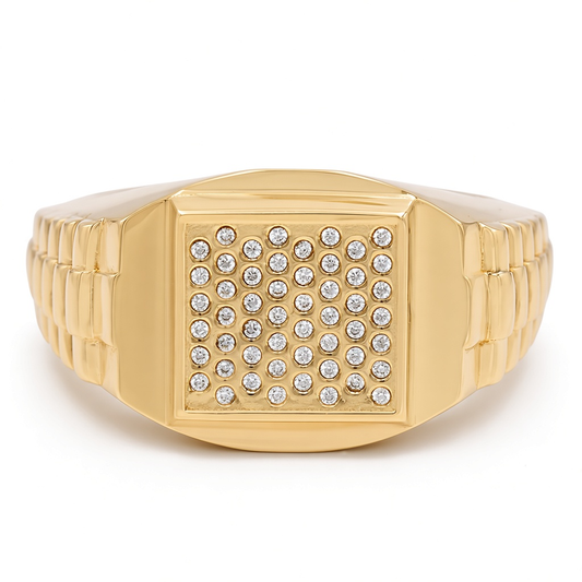 14K Yellow Gold Square Men's Ring with Cz / Size: 10.5 / Weight: 7.1 GR / COMR4SQCZ-3