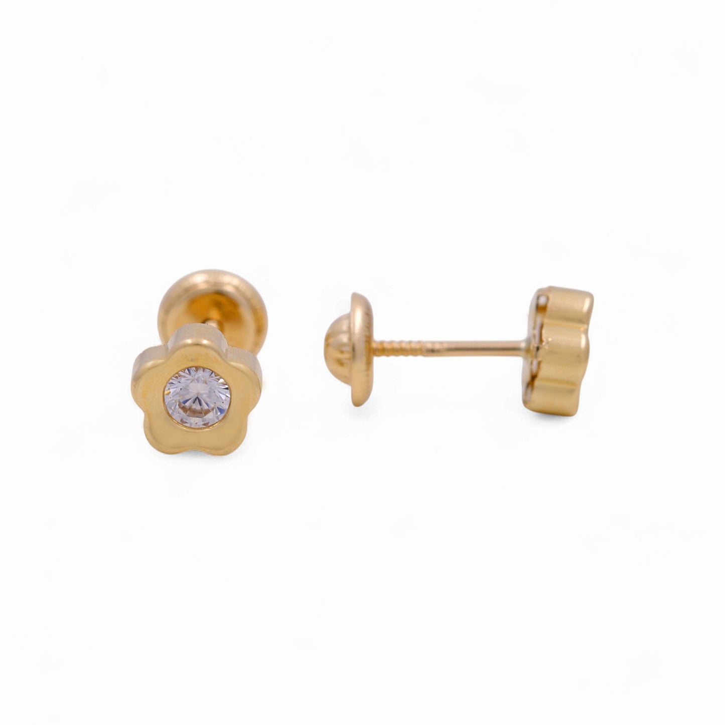 14k Yellow Gold Flower Stud Earrings With Cz / 6-627101PSF