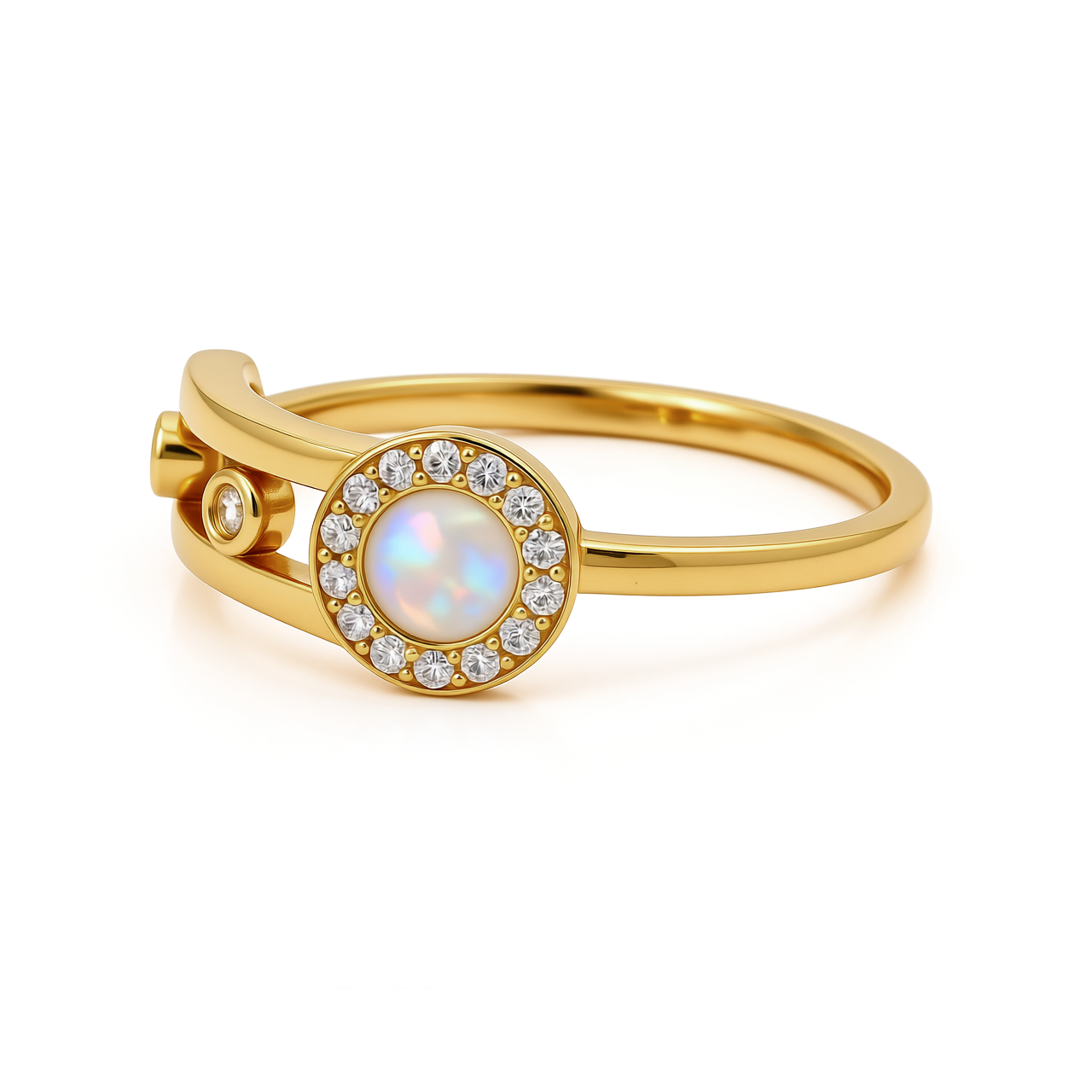 14K Yellow Gold Fashion Women's Ring with mother of Pearl and Cz / Size: 7 / Weight: 2.1 GR / CEEWR4FS-5