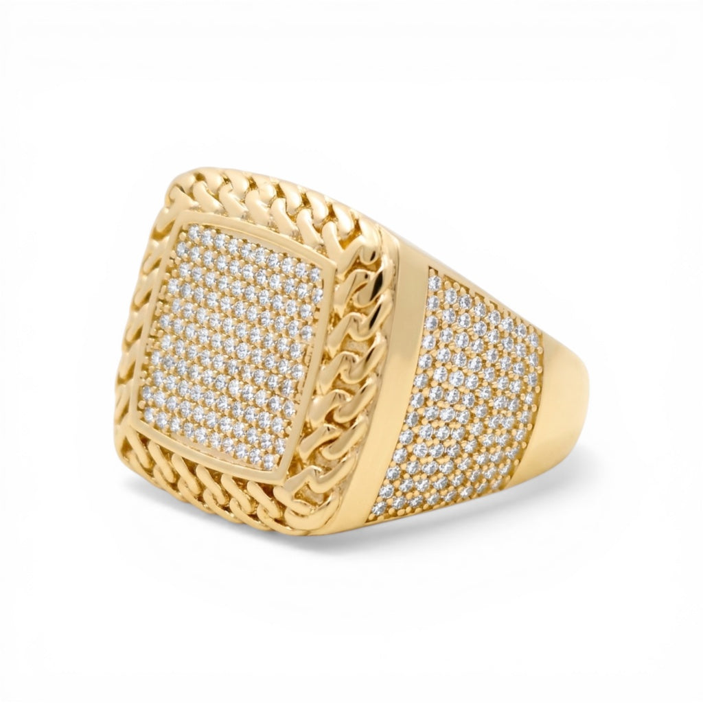10K Yellow Gold Fashion Men's Ring with Chain Design and Cz / Size :10.5 / Weight: 9.7 GR