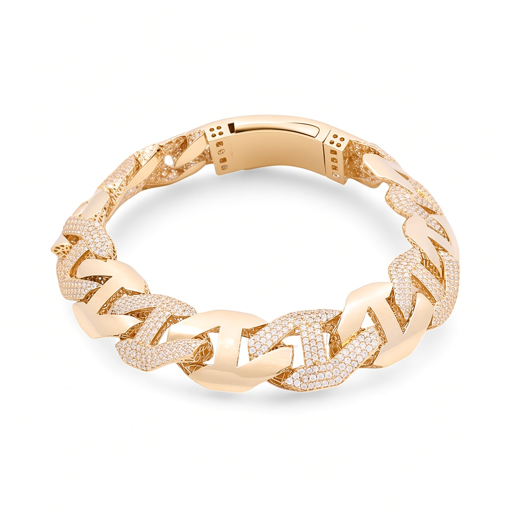 14K Yellow Gold Fashion Men's Bracelet / Stone: Cz / Size: 13.5mm 8" / Weight: 33 GR / 711-55135