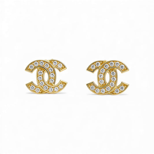 14k Yellow Gold Fashion CC Stud Earrings with Cz / Weight: 1.3 GR / CCFES4CC