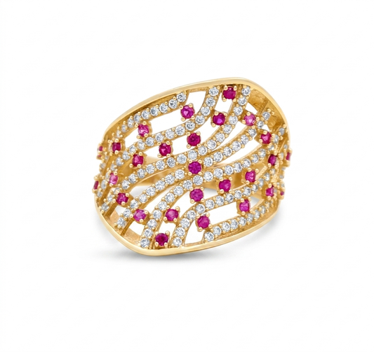 14k Fashion Women Ring with White and Pink Cz / Weight 4.1GR