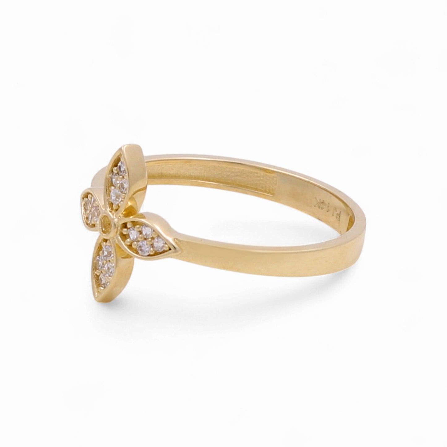 14K Yellow Gold Flower Women's Ring with Cz / Size: 8 / Weight: 1.8 GR