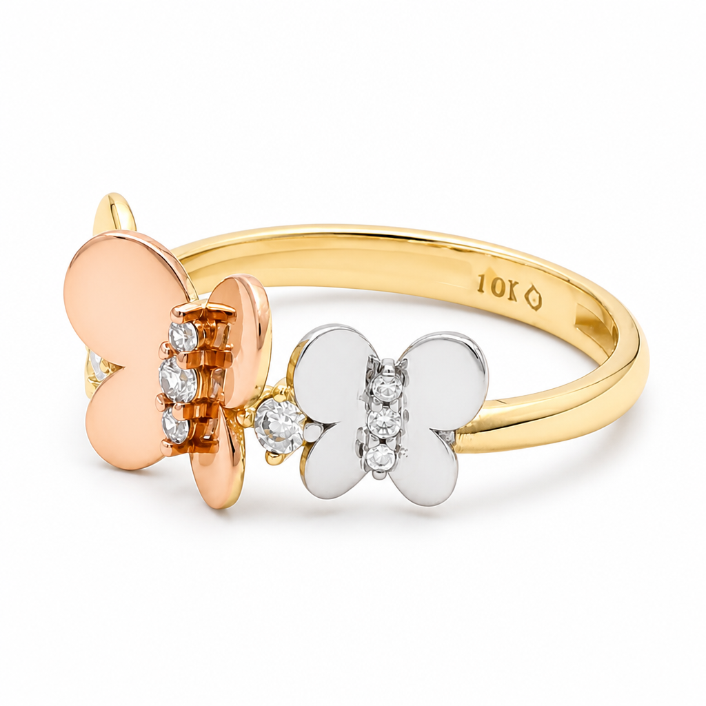 10K Yellow Gold Fashion Women's Ring 3 Toned  Butterfly / Size: 7 / Weight: 2.3 GR / DQWR3T0BF