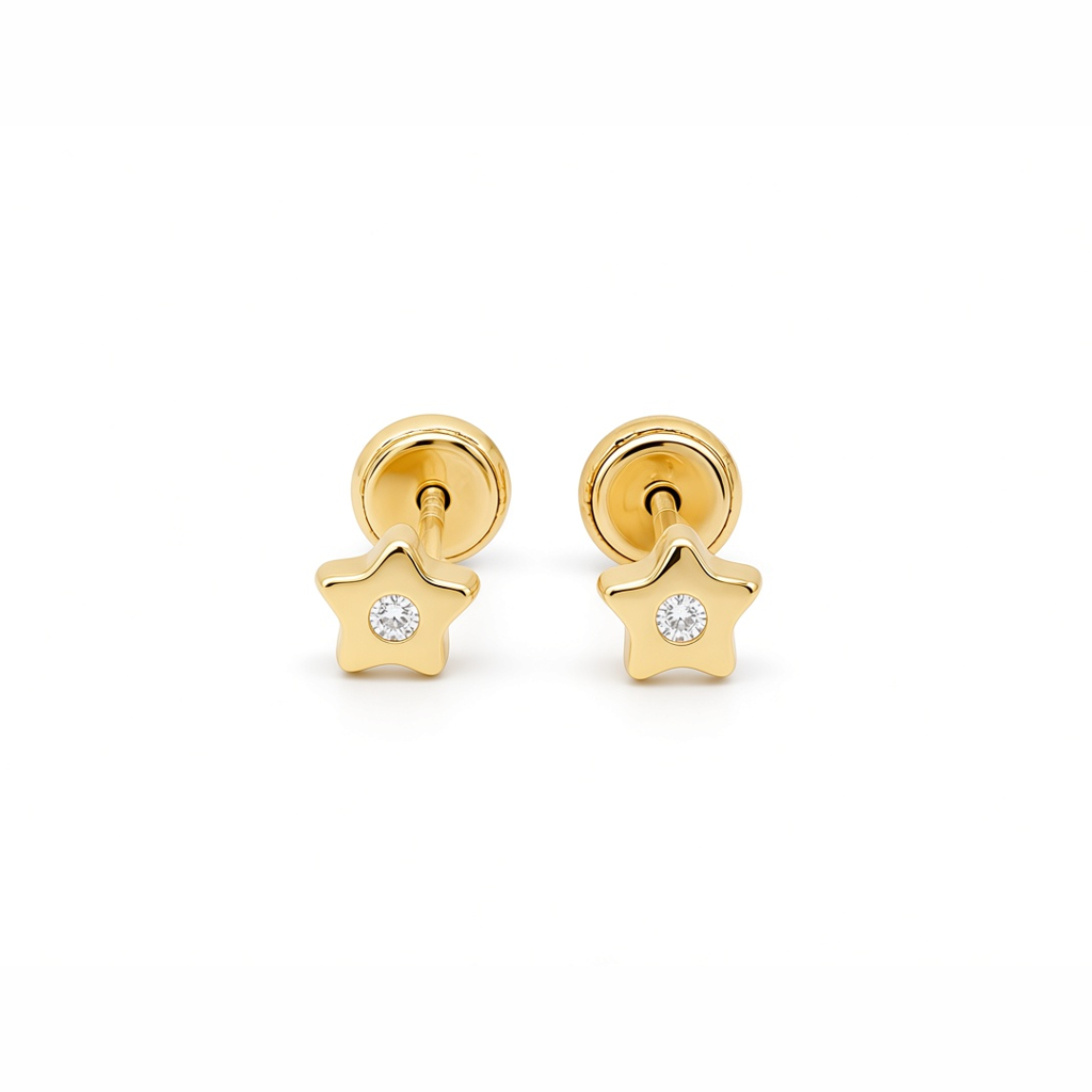 14K Yellow Gold Fashion Star Stud Earrings / Size: Small / 6-186701PS